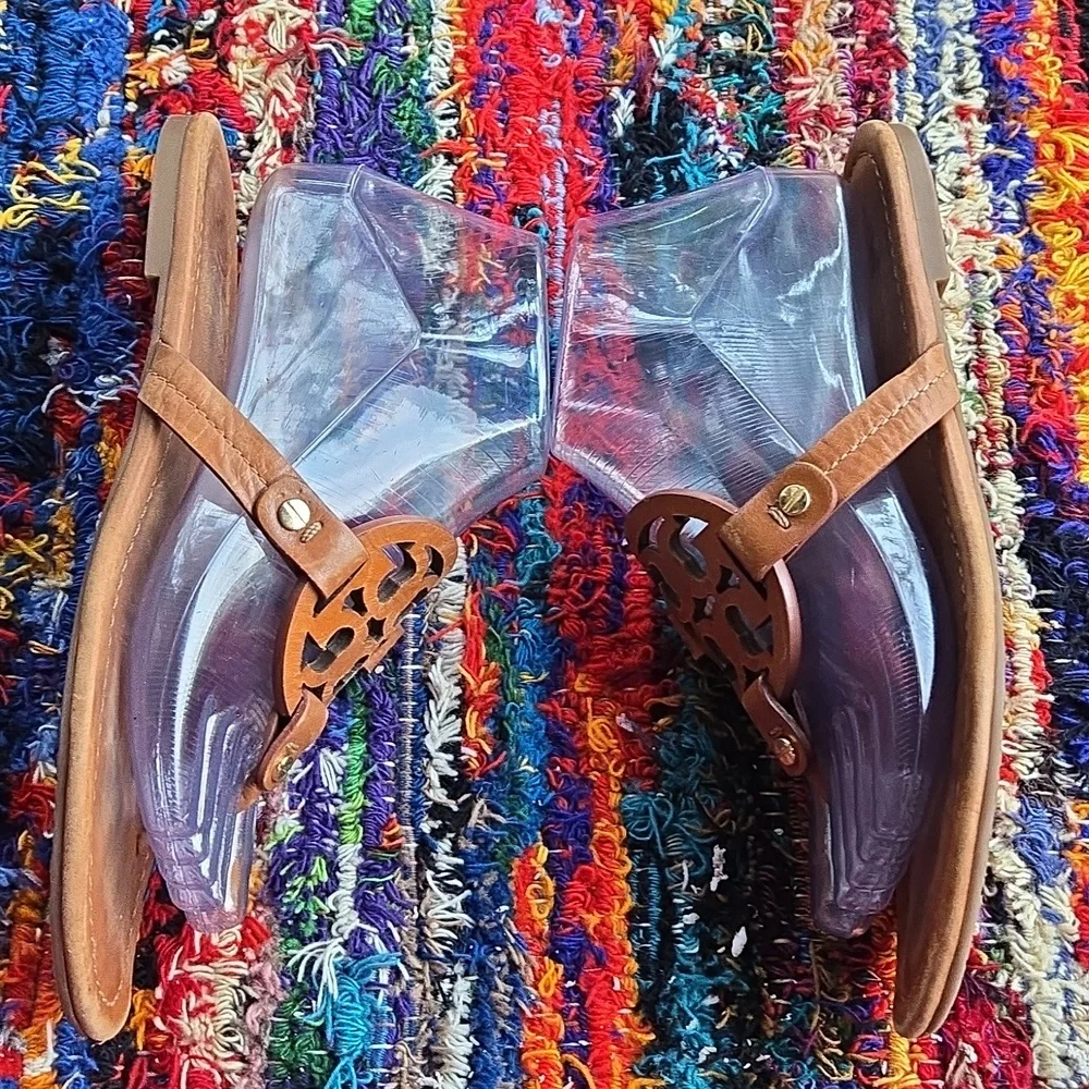 Tory Burch Cognac Brown Leather Miller Medallion Slip-on Flip Flop Sandal - Picture 7 of 17